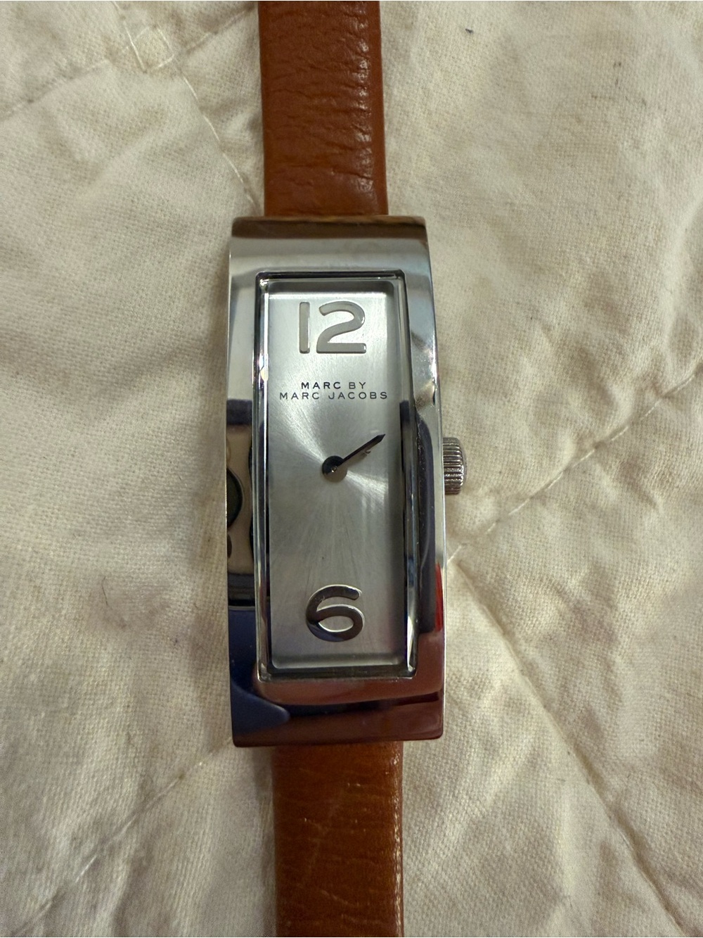 Marc by Marc Jacobs Women's Brown Leather Strap Rectangular Silver Dial Watch
